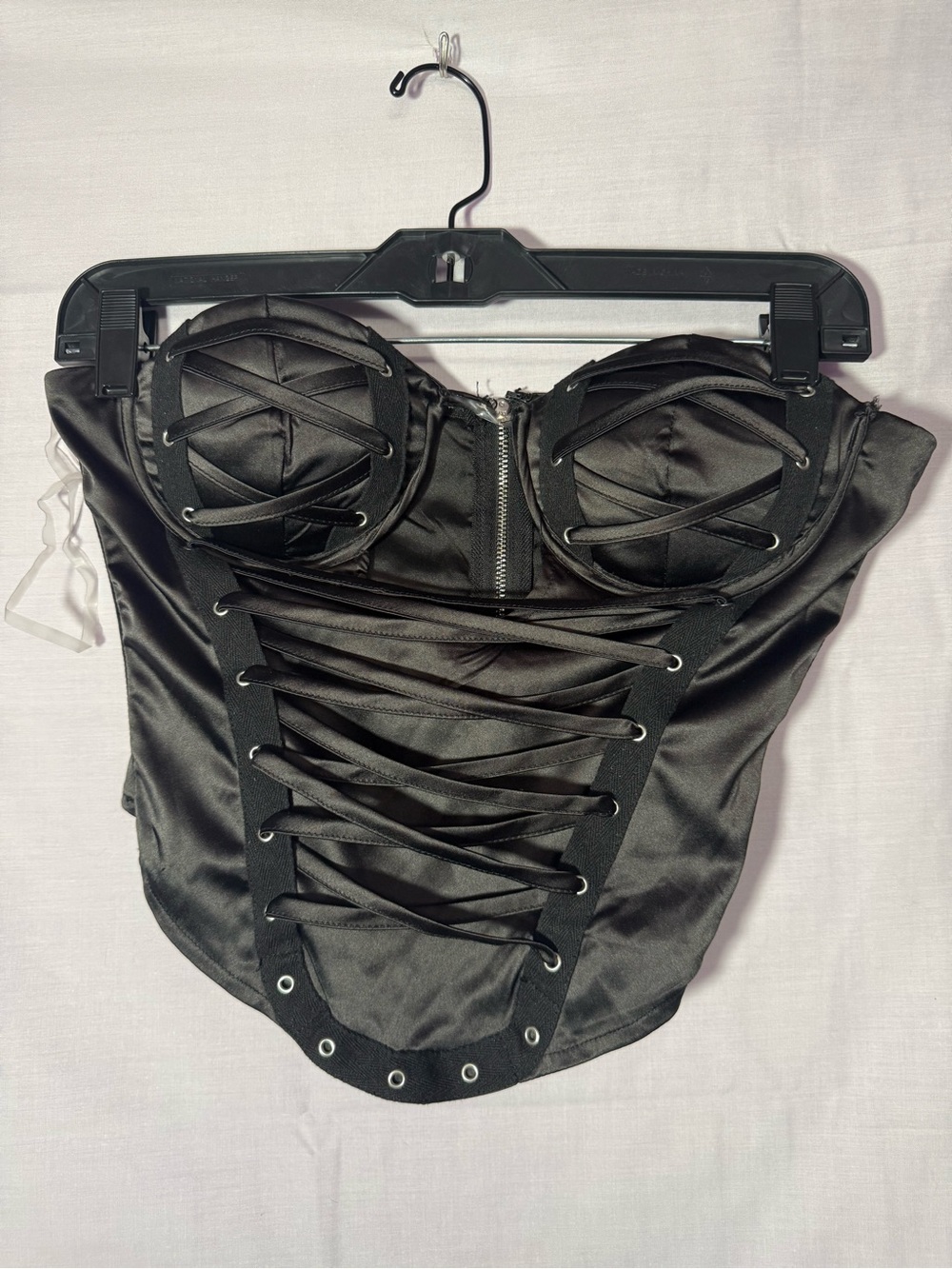 NWT Fashion Nova Julane Satin Corset Top Black Size M Lace Up Bustier